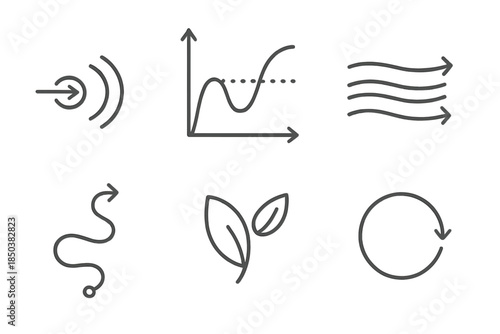 Adaptive Movement Icons. Line style icons of adaptive movement signals: reactive motion icon, curved alignment chart, flexible
