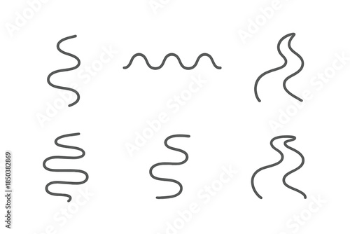 River Flow Timeline. Line style icons of river flow as timeline visualization: winding current chart, fluid progress stream,