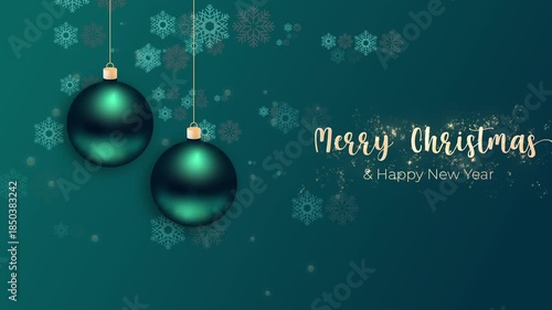 High-quality luxury Christmas animation featuring elegant green hanging ornaments with soft glow and refined typography. Ideal for premium holiday branding, corporate greetings, ads, festivals, promos