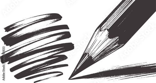 Closeup black and white pencil shading texture strokes