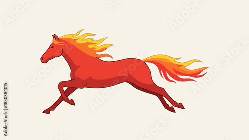 A fiery red horse running freely in an open field, viewed from the side with flowing mane and tail.