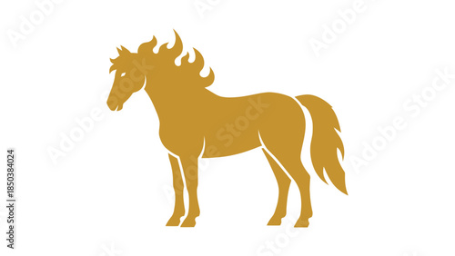 A majestic horse standing alone in a serene landscape viewed from the side