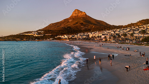 Sunset view of the famous Camps Bay in Cape Town