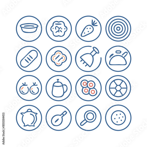 Collection of cute cooking icons with pastel colors