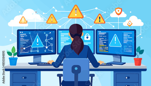 Cybersecurity Analyst Monitoring Network Threats & Data Protection