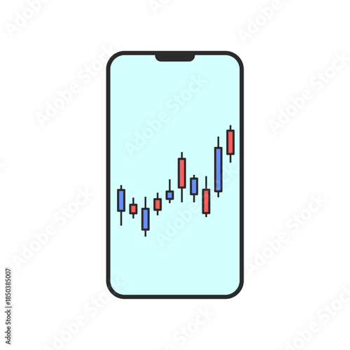 ネット証券、株価、投資、資産運用、NISA、ローソク足のグラフ、チャートのセット（スマホ）