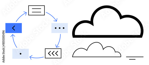 Cloud computing concept. Cloud and data flow icons technology and digital processes. Cloud computing simplifies data storage, access, and communication. For IT, software development, cloud storage