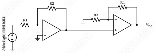 Generic Cascaded Operational Amplifier Circuit Diagram Showing Two Stage Op Amp Amplifier with Feedback Resistors for Analog Electronics, Electrical Engineering and Educational Use