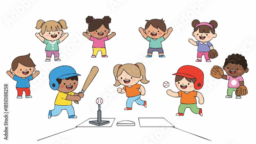 Children playing baseball outdoors