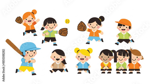 Children Playing Baseball Cartoon