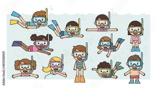 Cartoon children snorkeling in ocean