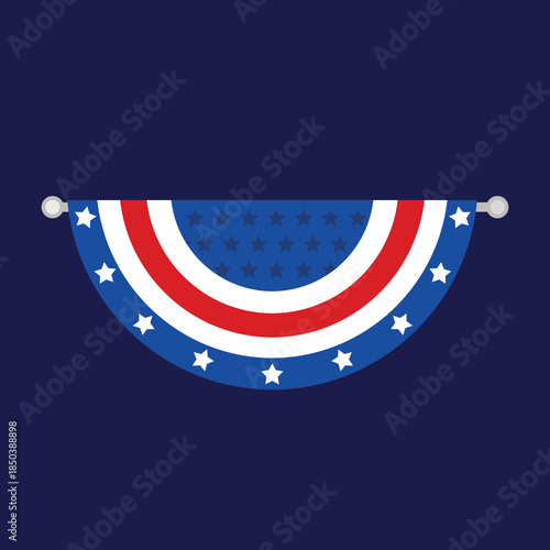 American independence day bunting decoration, red white blue semicircle bunting decoration, usa patriotic events vector illustration design template elements