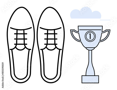 Sports achievement concept. Running shoes and a trophy sports success, competition triumph, and personal goals. Perfect for athletics, fitness, rewards, motivation, championships
