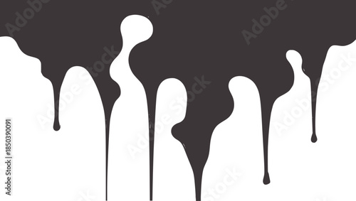 Abstract monochrome white fluid drips dark gray