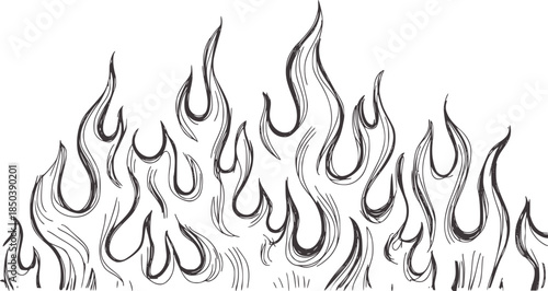 Black and white hand drawn flames abstract style fire
