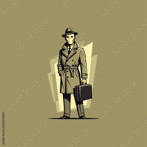 Man in a mask with braiefcase icon flat vector design.