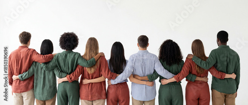 Group of friends standing together in matching outfits