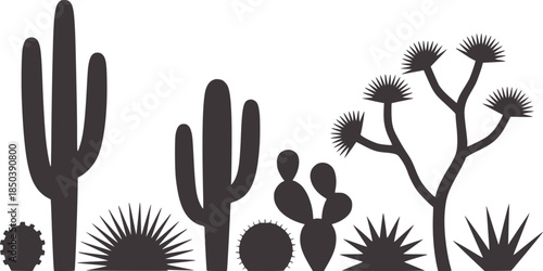 Minimalist black and white desert cactus silhouette collection