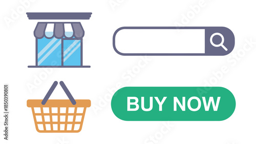 E-commerce icons in flat design with bright colors and simple shapes for online shopping