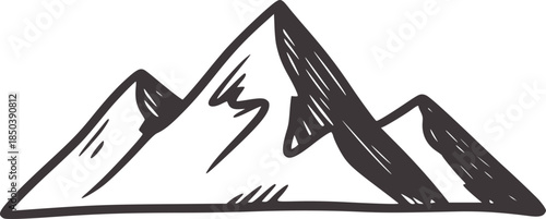 Minimalist black and white hand drawn mountain peaks outline