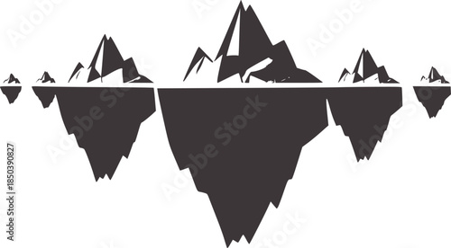 Minimalist black and white jagged mountain peaks and inverted reflections
