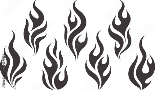 Minimalist black and white stylized flame shapes flames
