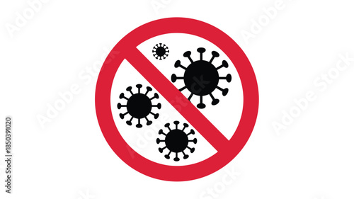 Virus Prohibition Sign in Red Circle with Diagonal Line on White Background for Health and Safety