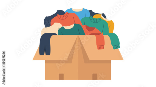 Cardboard Box with Colorful Clothing in Bright Lighting for E-commerce
