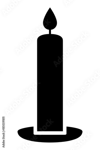 Simple black silhouette icon representing a tall lit pillar candle casting a warm gentle flame light