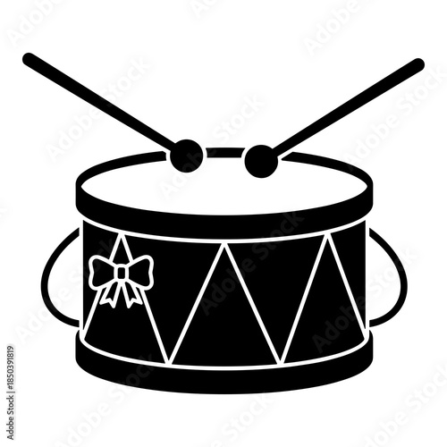 Classic toy drum icon illustration with drumsticks ready for a festive holiday musical performance