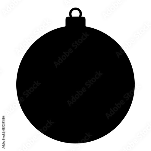 Simple black silhouette icon representing a classic round Christmas tree holiday ornament decoration