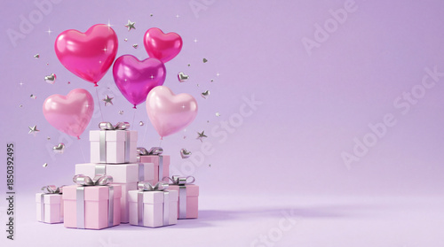 Colorful balloons and gifts decorate a festive party space