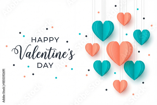 Valentines day decoration with hanging hearts and design elements