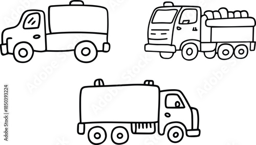 Collection of Hand Drawn Outline Trucks for Transportation Themes, transportation concept