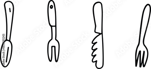 Hand Drawn Kitchen Cutlery Set, culinary concept