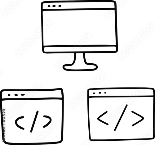 Hand Drawn Icons for Web Development and Coding, programming concept