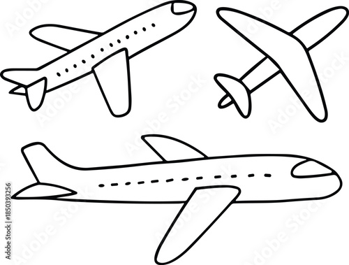 Hand Drawn Aircraft Illustrations Set, aviation concept