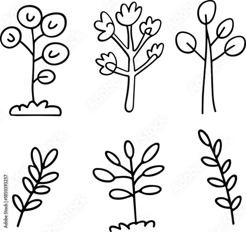 Simple Hand Drawn Plant and Tree Doodles Collection, environment concept