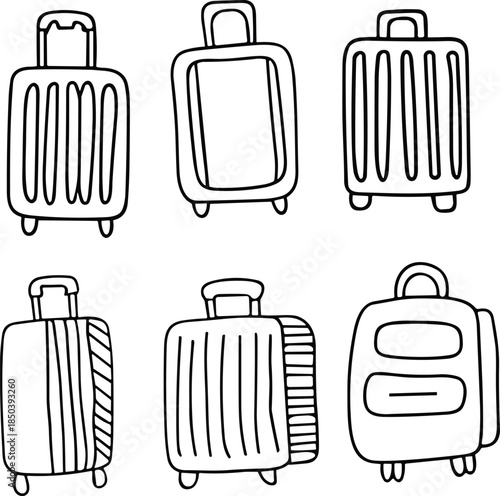 Collection of Hand Drawn Outline Suitcases for Travel and Vacation Concepts, travel concept