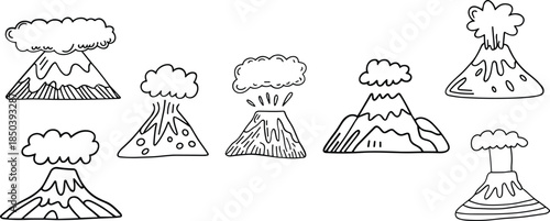 Hand Drawn Volcano Eruption Doodles Collection, natural disaster concept