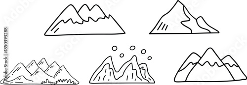 Hand Drawn Mountain Peaks Line Art Collection, nature landscape concept