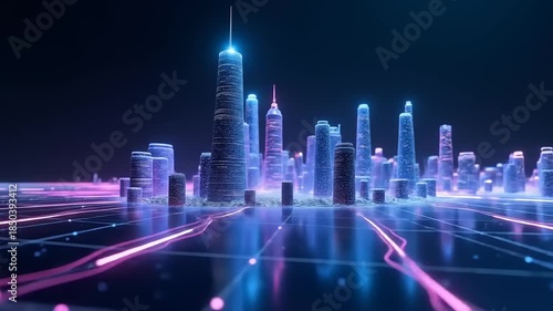 Futuristic Neon Cityscape with Glowing Light Trails.