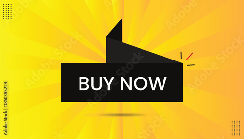 buy now editable sticker icon label eps format banner template design with black shapes white font yellow orange abstract hot background