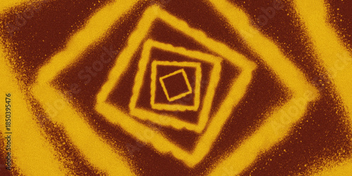 Abstract golden spray paint geometric square tunnel on dark background