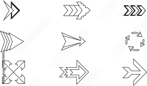 Minimal Black and White Arrow Icons Set – Directional Navigation Symbols Collection