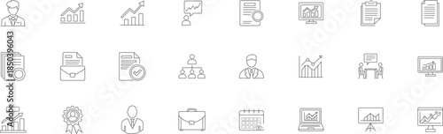 Business and Finance Line Icons Set – Analytics, Reports, Management and Growth Symbols