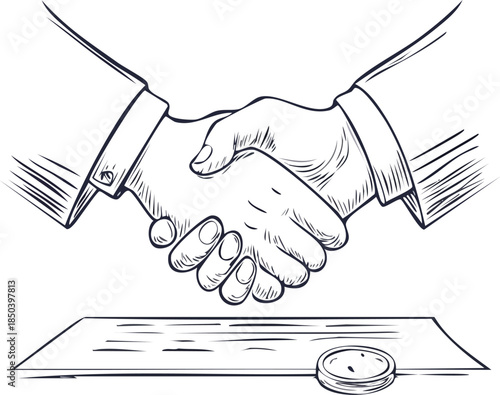 Hand drawn vector line art illustration of business negotiation concept