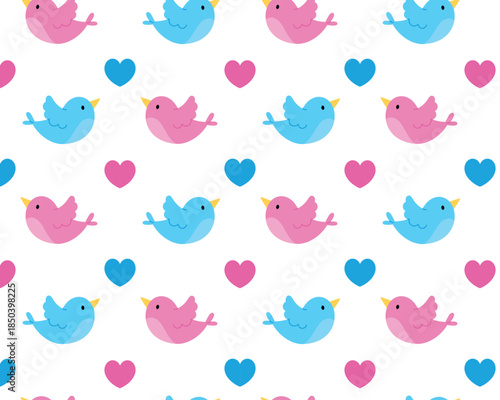 Cute birds. Spring pattern. Vector flat illustration