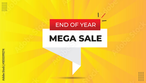 end of year mega sale editable sticker icon label eps format banner template design with black red gradient shapes white bold font yellow orange abstract hot background