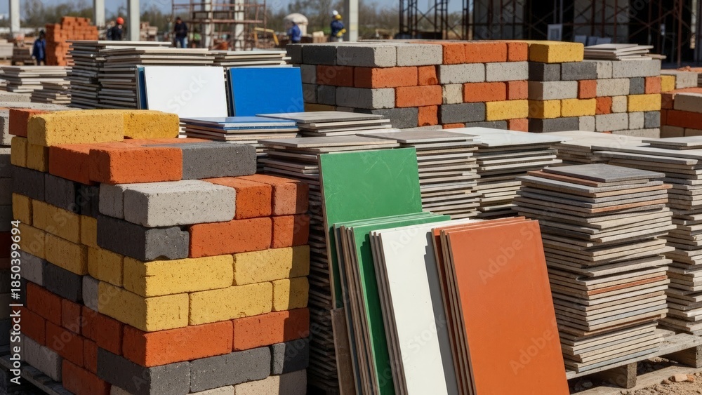 Fototapeta premium Assortment of Construction Bricks and Tiles at Building Site